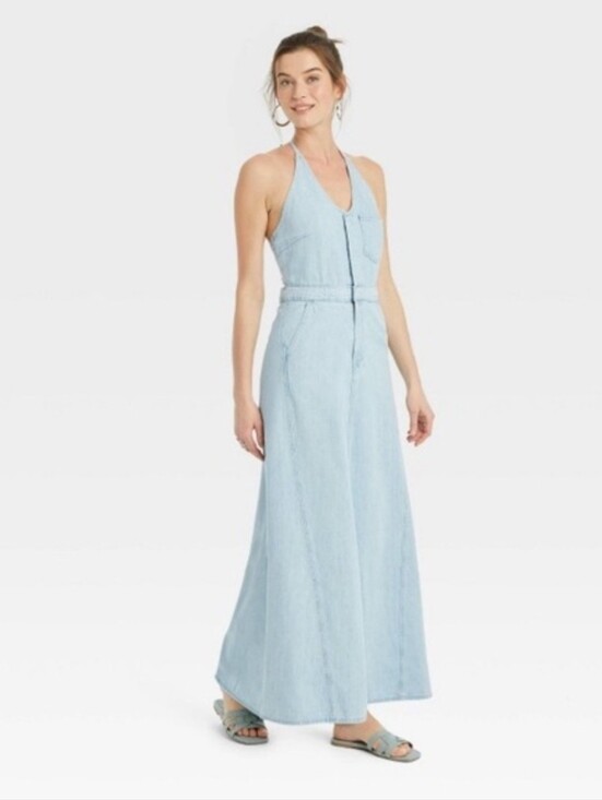 Universal Thread Dresses & Skirts - Universal Thread Light Wash Denim Halter Maxi Dress Women's Size 12